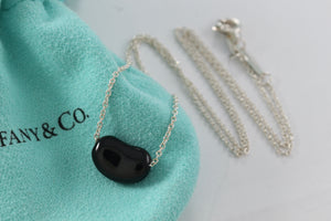 Tiffany & Co. Elsa Peretti Silver Black Jade Small Bean 16" Necklace