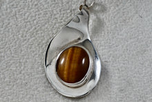 Load image into Gallery viewer, Sterling Silver Wavy Teardrop Tiger Eye Pendant
