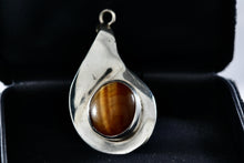 Load image into Gallery viewer, Sterling Silver Wavy Teardrop Tiger Eye Pendant
