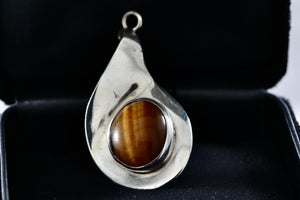 Sterling Silver Wavy Teardrop Tiger Eye Pendant