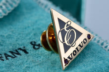 Load image into Gallery viewer, Tiffany &amp; Co. Gold Plated Silver Volvo Pink Sapphire Triangle Pin
