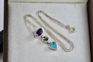 Sterling Silver Purple Abalone, Abalone & Turquoise Triple Drop Necklace