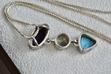 Load image into Gallery viewer, Sterling Silver Purple Abalone, Abalone &amp; Turquoise Triple Drop Necklace
