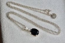 Load image into Gallery viewer, Sterling Silver Black Oval Onyx Diamond Accent Pendant 18&quot; Necklace
