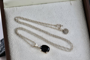 Sterling Silver Black Oval Onyx Diamond Accent Pendant 18" Necklace