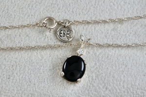 Sterling Silver Black Oval Onyx Diamond Accent Pendant 18" Necklace