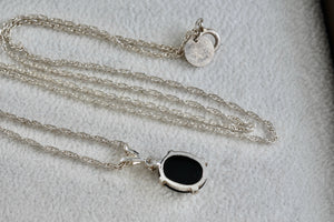 Sterling Silver Black Oval Onyx Diamond Accent Pendant 18" Necklace