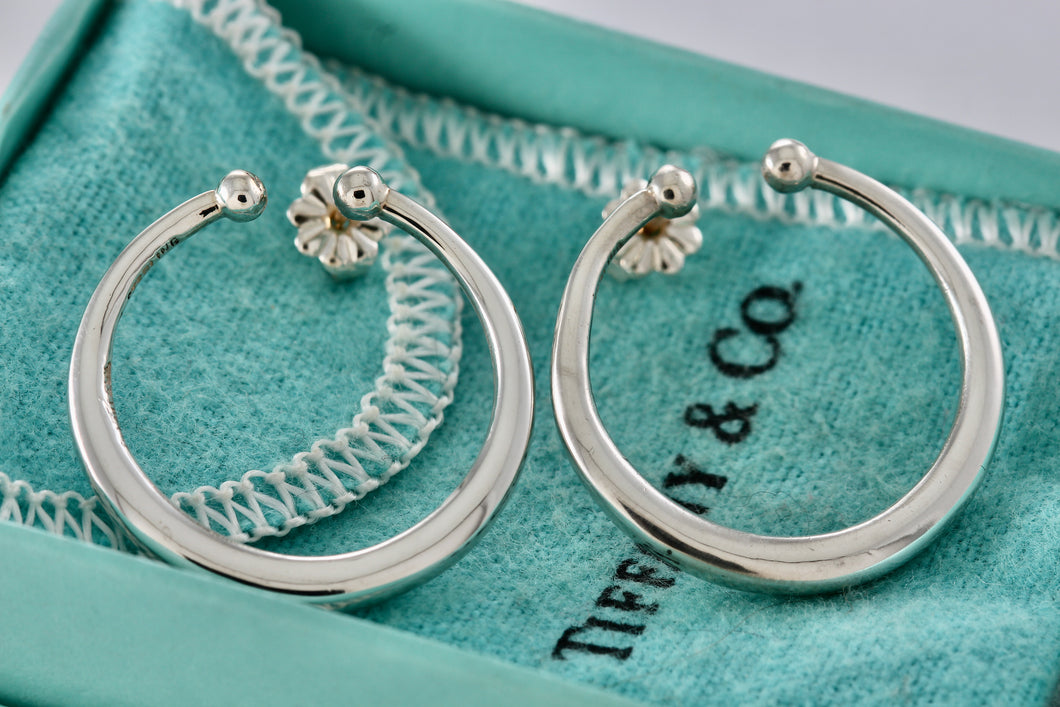 Tiffany & Co. Vintage Silver Open Circle Hoop Stud Earrings w/ 14K Gold Post