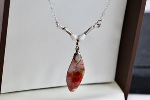 Sterling Silver Red Agate Pearl Bead Drop 20" Necklace