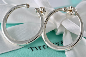 Tiffany & Co. Vintage Silver Open Circle Hoop Stud Earrings w/ 14K Gold Post