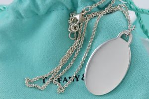 Tiffany & Co. Silver Vintage Plain Oval Tag Chain Necklace