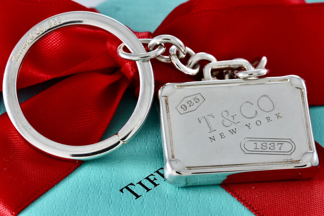 Tiffany & Co. 1837 Silver Suitcase Pendant Key Ring Keychain