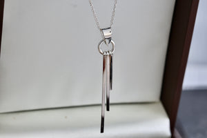 Sterling Silver 3 Dangling Bar Wind Chime Pendant 18" Necklace