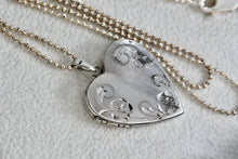 Load image into Gallery viewer, Sterling Silver Etched Floral Design Heart Locket Pendant Beaded 18&quot; Chain Necklace
