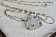 Load image into Gallery viewer, Sterling Silver Etched Floral Design Heart Locket Pendant Beaded 18&quot; Chain Necklace
