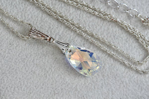 Sterling Silver Crystal Class Teardrop Pendant Necklace