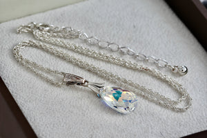 Sterling Silver Crystal Class Teardrop Pendant Necklace