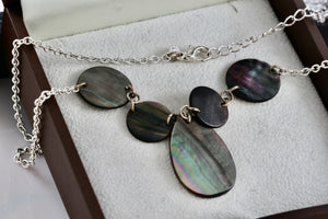 Sterling Silver 5 Abalone Shell Choker Collar Necklace