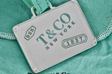 Load image into Gallery viewer, Tiffany &amp; Co. 1837 Silver Blue Enamel Lettering Large Rectangle Tag Leather Strap Luggage Tag

