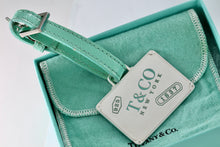 Load image into Gallery viewer, Tiffany &amp; Co. 1837 Silver Blue Enamel Lettering Large Rectangle Tag Leather Strap Luggage Tag
