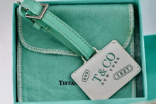 Load image into Gallery viewer, Tiffany &amp; Co. 1837 Silver Blue Enamel Lettering Large Rectangle Tag Leather Strap Luggage Tag
