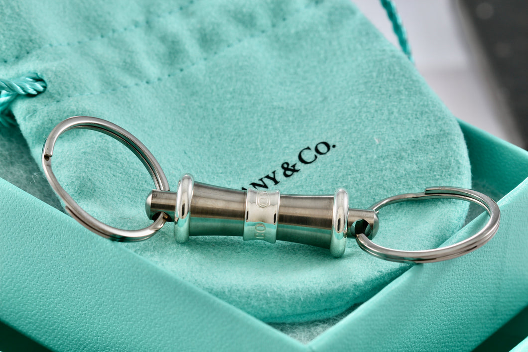 Tiffany & Co. 1837 Titanium & Silver Valet Double Key Ring Keychain