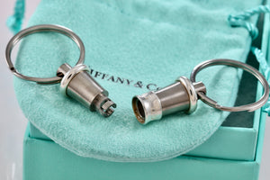 Tiffany & Co. 1837 Titanium & Silver Valet Double Key Ring Keychain