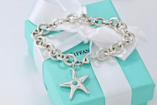 Load image into Gallery viewer, Tiffany &amp; Co. Silver Turquoise Bead Starfish Charm 7.5&quot; Bracelet
