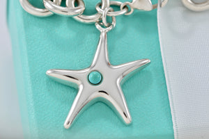 Tiffany & Co. Silver Turquoise Bead Starfish Charm 7.5" Bracelet