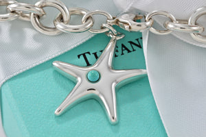 Tiffany & Co. Silver Turquoise Bead Starfish Charm 7.5" Bracelet