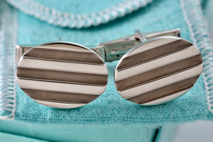 Tiffany & Co. Atlas Silver Groove Oval Cufflinks