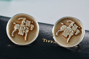 Tiffany & Co. Silver Trumpeter Horseman Round Button Cufflinks Tie Clips