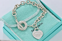 Load image into Gallery viewer, Return To Tiffany &amp; Co. Silver Heart Charm 10mm Link Toggle 7.5&quot; Bracelet

