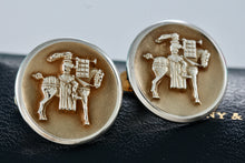 Load image into Gallery viewer, Tiffany &amp; Co. Silver Trumpeter Horseman Round Button Cufflinks Tie Clips
