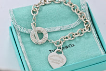 Load image into Gallery viewer, Return To Tiffany &amp; Co. Silver Heart Charm 10mm Link Toggle 7.5&quot; Bracelet
