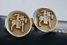 Load image into Gallery viewer, Tiffany &amp; Co. Silver Trumpeter Horseman Round Button Cufflinks Tie Clips
