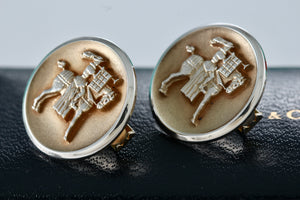 Tiffany & Co. Silver Trumpeter Horseman Round Button Cufflinks Tie Clips