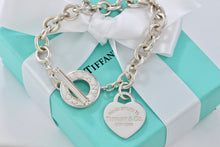 Load image into Gallery viewer, Return To Tiffany &amp; Co. Silver Heart Charm 10mm Link Toggle 7.5&quot; Bracelet
