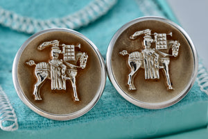 Tiffany & Co. Silver Trumpeter Horseman Round Button Cufflinks Tie Clips