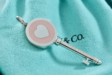 Load image into Gallery viewer, Tiffany &amp; Co. Pink Peach Enamel Round Heart Key 1.75” Pendant
