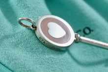 Load image into Gallery viewer, Tiffany &amp; Co. Pink Peach Enamel Round Heart Key 1.75” Pendant
