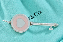 Load image into Gallery viewer, Tiffany &amp; Co. Pink Peach Enamel Round Heart Key 1.75” Pendant
