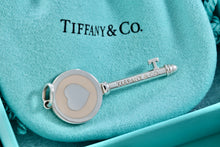 Load image into Gallery viewer, Tiffany &amp; Co. Pink Peach Enamel Round Heart Key 1.75” Pendant
