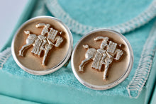 Load image into Gallery viewer, Tiffany &amp; Co. Silver Trumpeter Horseman Round Button Cufflinks Tie Clips
