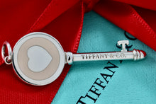 Load image into Gallery viewer, Tiffany &amp; Co. Pink Peach Enamel Round Heart Key 1.75” Pendant
