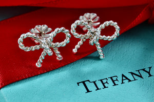 Tiffany & Co. Silver Small Twist Bow Ribbon Stud Earrings