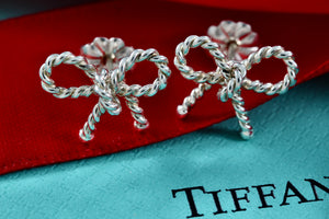 Tiffany & Co. Silver Small Twist Bow Ribbon Stud Earrings