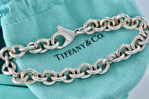 Tiffany & Co. Silver 8mm Chain Link Clasp 7.5" Charm Bracelet