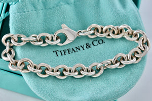 Tiffany & Co. Silver 8mm Chain Link Clasp 7.5" Charm Bracelet