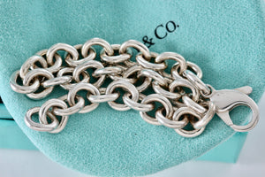 Tiffany & Co. Silver 8mm Chain Link Clasp 7.5" Charm Bracelet